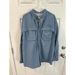 Mens Large LL bean shirt hiking outdoors blue gray plaid
